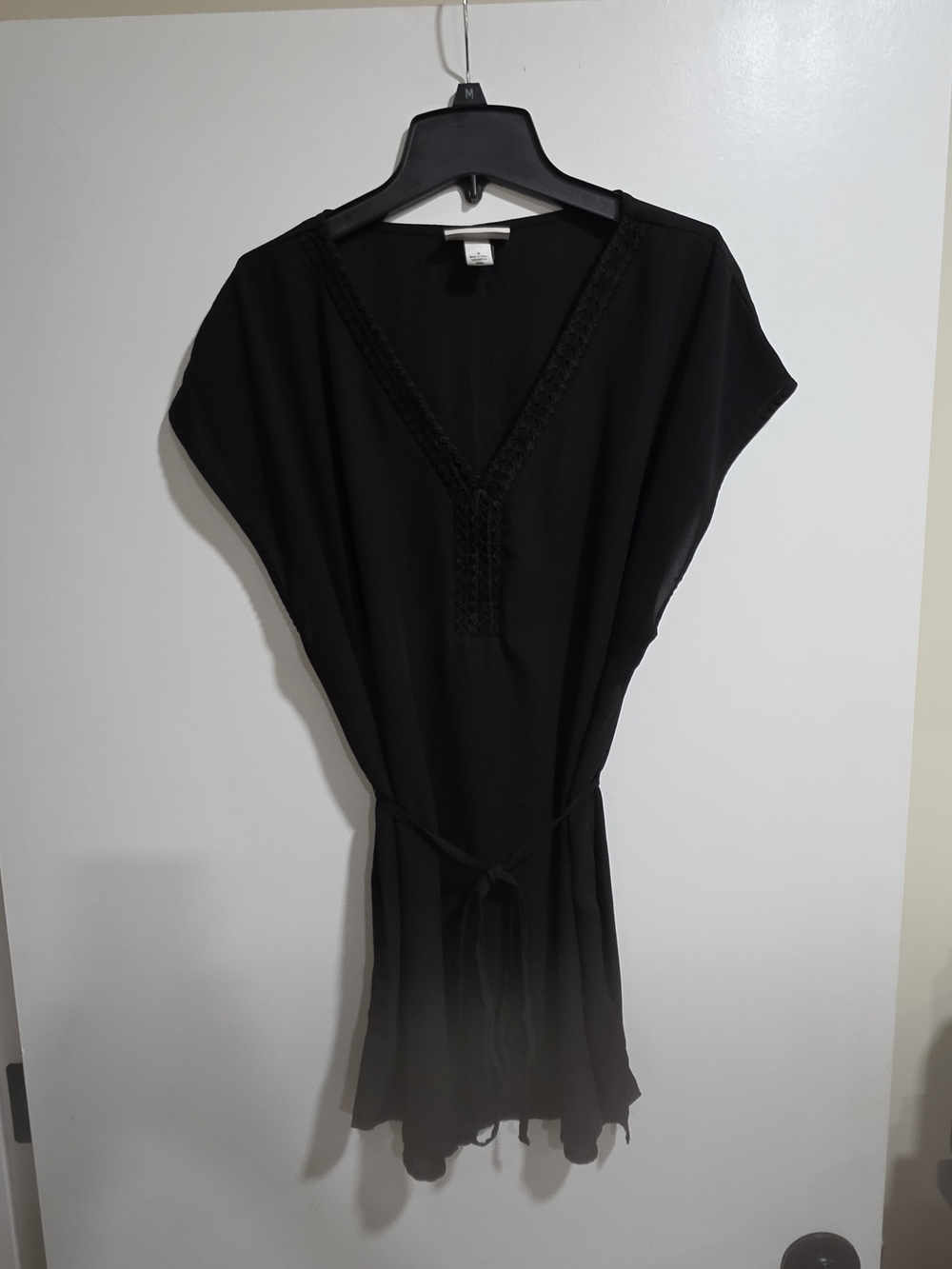 Ava & Viv Black Wrap Dress 1X Crochet V Neck Tie Waist Plus Size